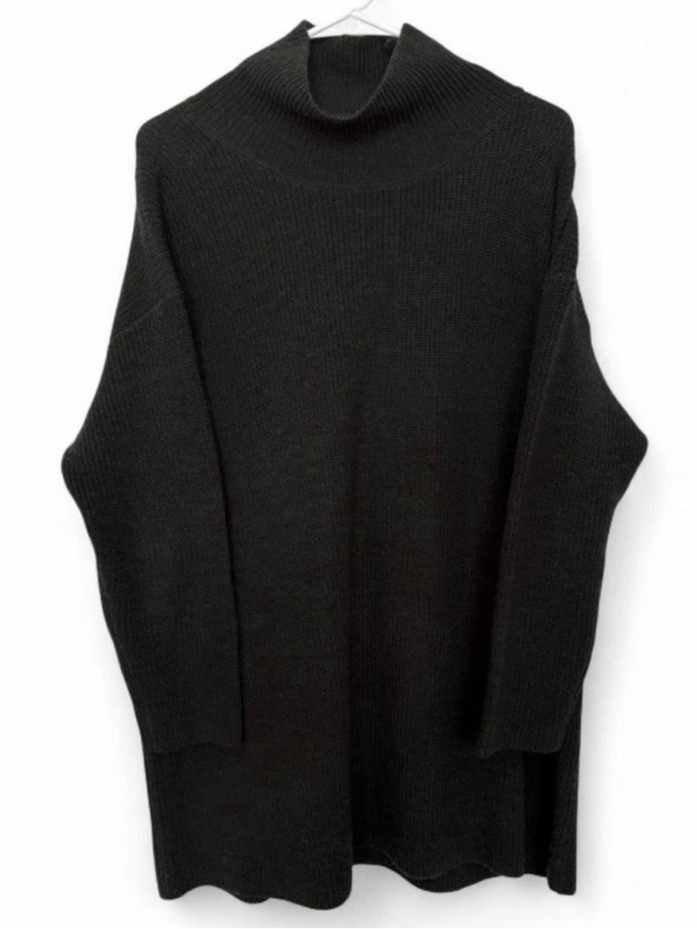 Eileen Fisher Merino Wool Turtleneck Tunic Sweater Medium Forest Minimalist Chic